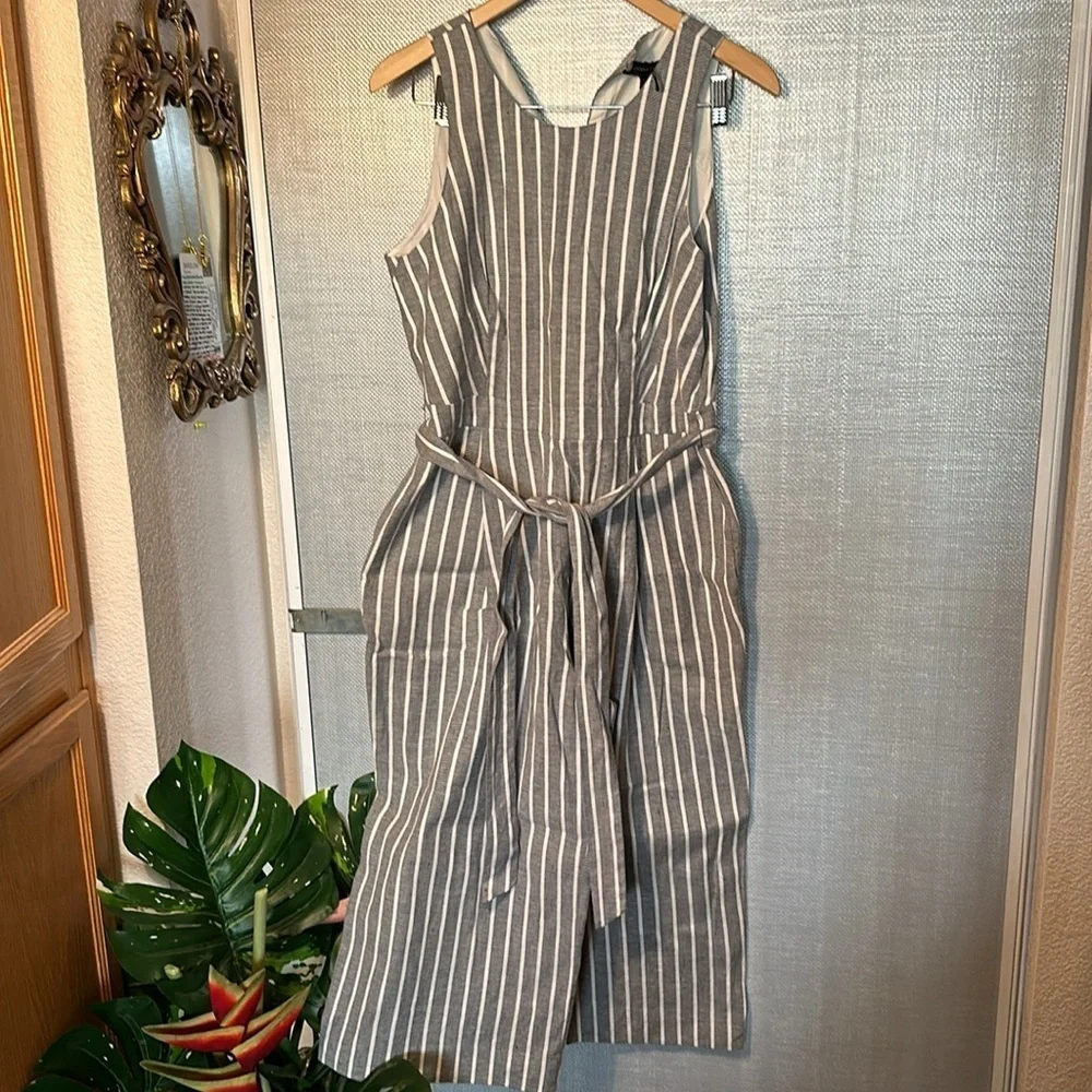 Banana Republic, Linen-cotton blend, wide-leg, cropped tie jumpsuit size 10p